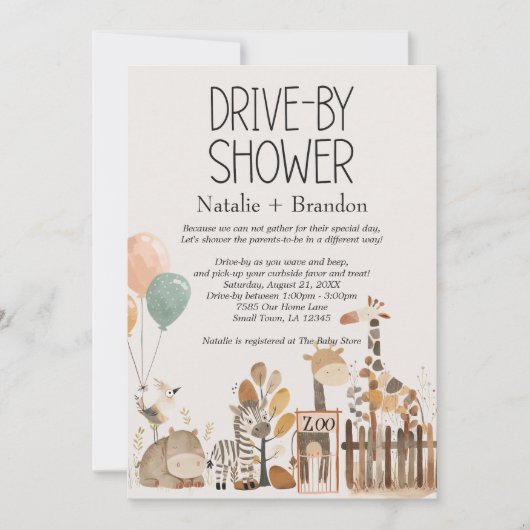 Zoo Kwekerij Dieren Drive-By Baby shower Kaart (Voorkant)