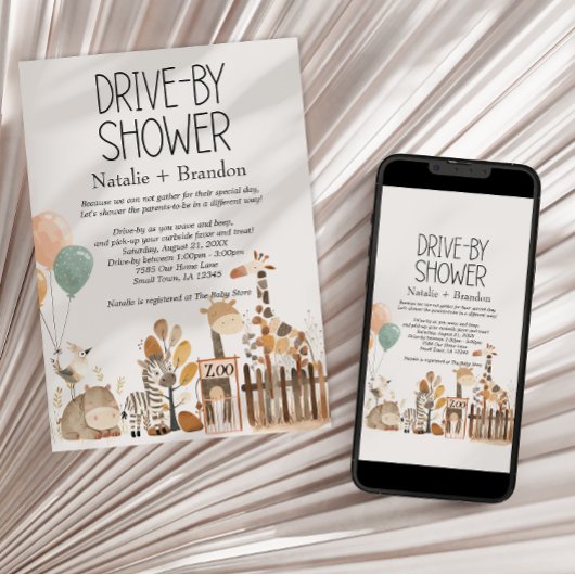 Zoo Kwekerij Dieren Drive-By Baby shower Kaart