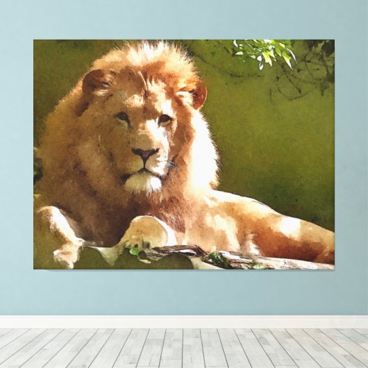 Zoo Lion Waterverf Canvas Afdruk (Insitu (Houten vloer))