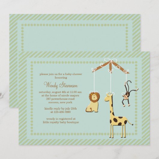 Zoo Mobile Baby shower Invitation Kaart (Voorkant / Achterkant)