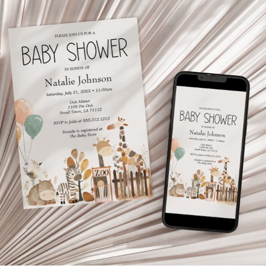 Zoo Nursery Animals Baby shower Kaart