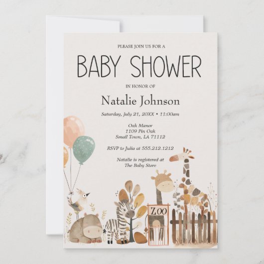 Zoo Nursery Animals Baby shower Kaart (Voorkant)
