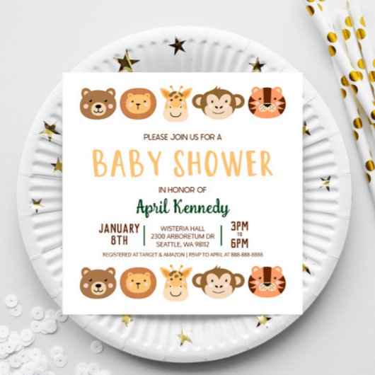 Zoo Oerwoud Safari Animal Baby shower Kaart