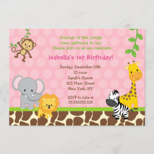 Zoo Oerwoud Safari Birthday Party Invitations Girl Kaart
