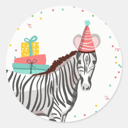 Zoo Party Animals Safari Oerwoud Wilde Zebra Ronde Sticker (Voorkant)