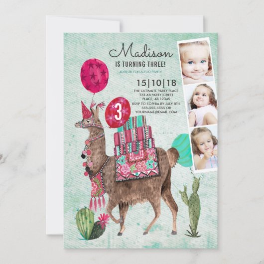 Zoo Party Birthday | Llama | Uitnodigingen (Voorkant)