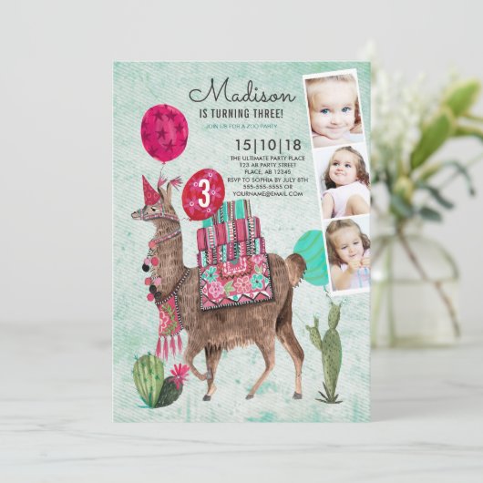 Zoo Party Birthday | Llama | Uitnodigingen (Staand voorkant)