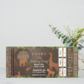 ZOO PARTY Brown Animals Birthday Party Ticket Kaart (Staand voorkant)