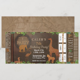 ZOO PARTY Brown Animals Birthday Party Ticket Kaart