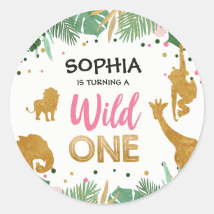 Zoo Party Favor Labels Safari Oerwoud Wild One Gir