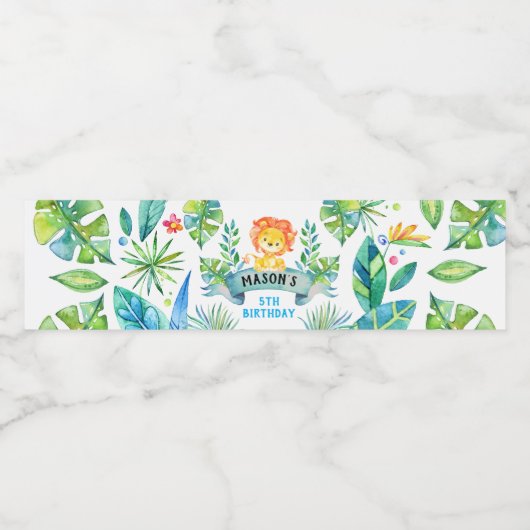 Zoo party label, Leeuw Waterfles Etiket (Enkel label)