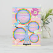 ZOO RAINBOW PARTIJ INVITATIE PINK stripe Kaart (Staand voorkant)