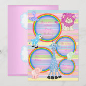 ZOO RAINBOW PARTIJ INVITATIE PINK stripe Kaart (Voorkant / Achterkant)