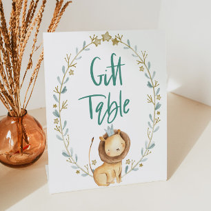 Zoo Safari Animal Lion Baby shower Gift Table Sign Reclamebord Met Voetstuk