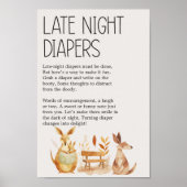 Zoo Safari Animals Baby shower Late Night Luier Poster (Voorkant)