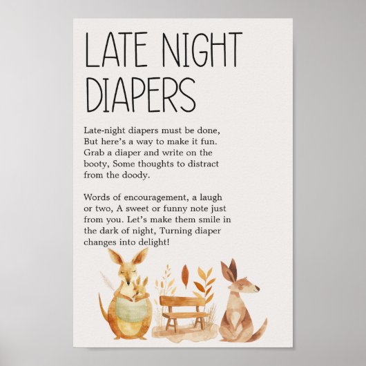 Zoo Safari Animals Baby shower Late Night Luier Poster (Voorkant)