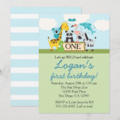 Zoo Safari Birthday Party Invitation Kaart (Voorkant / Achterkant)