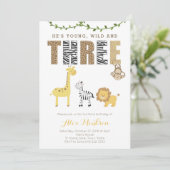 Zoo Safari Dieren 3e verjaardag van de Jongen Kaart (Staand voorkant)