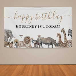 Zoo Safari Dieren op Birthday Party Spandoek