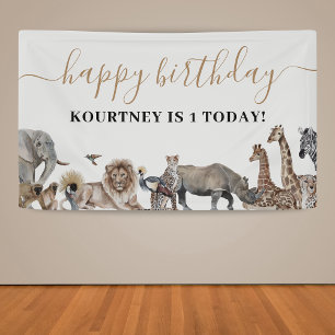 Zoo Safari Dieren op Birthday Party Spandoek