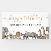 Zoo Safari Dieren op Birthday Party Spandoek (Horizontaal)