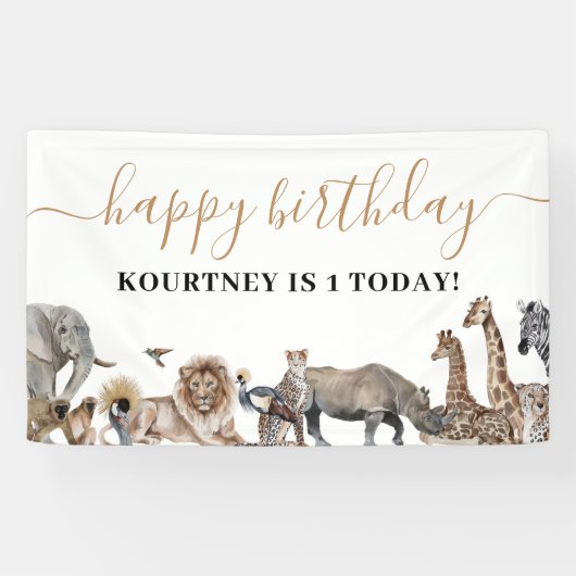 Zoo Safari Dieren op Birthday Party Spandoek (Horizontaal)