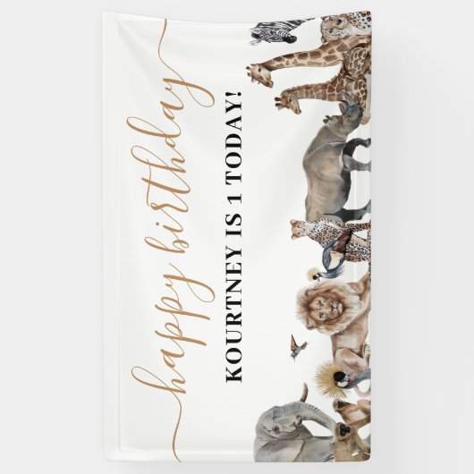 Zoo Safari Dieren op Birthday Party Spandoek (Verticaal)