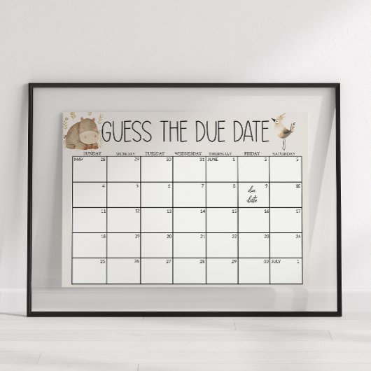 Zoo Safari Kwekerij Dieren Baby shower Guess Datum Poster