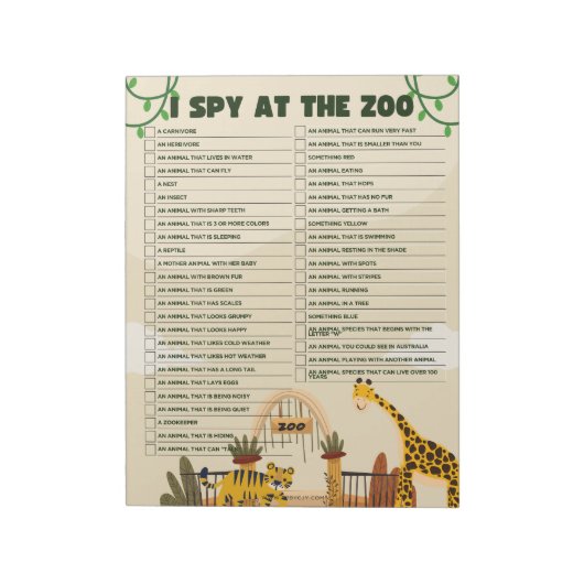 Zoo Scavenger Hunt Educational Notitieblok (Linkerzijde)