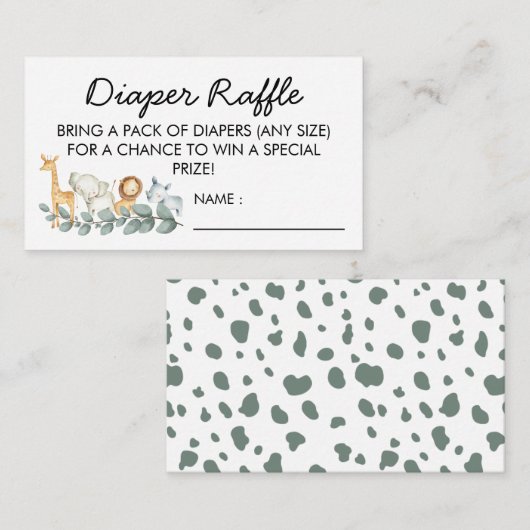 Zoo Theme Baby shower Diaper Raffle Ticket Informatiekaartje (Voorkant / Achterkant)