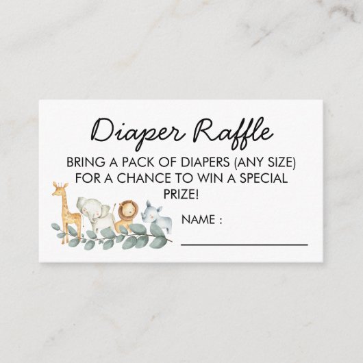 Zoo Theme Baby shower Diaper Raffle Ticket Informatiekaartje (Voorkant)