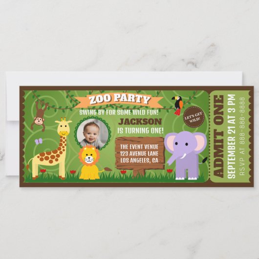 Zoo Ticket Wild Dierensafari Kinderen Verjaardag (Voorkant)