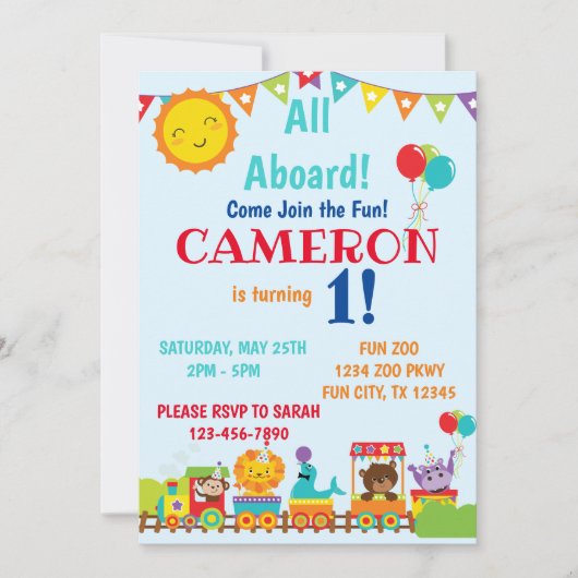 Zoo Train 1e verjaardag Kaart (Voorkant)