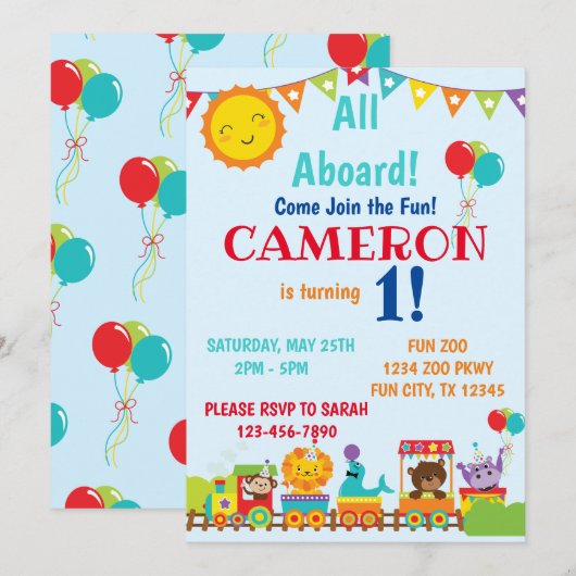 Zoo Train 1e verjaardag Kaart (Voorkant / Achterkant)