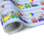 Zoo Train Animals Primaire Colors Wrapping Paper Cadeaupapier (Rol Hoek)