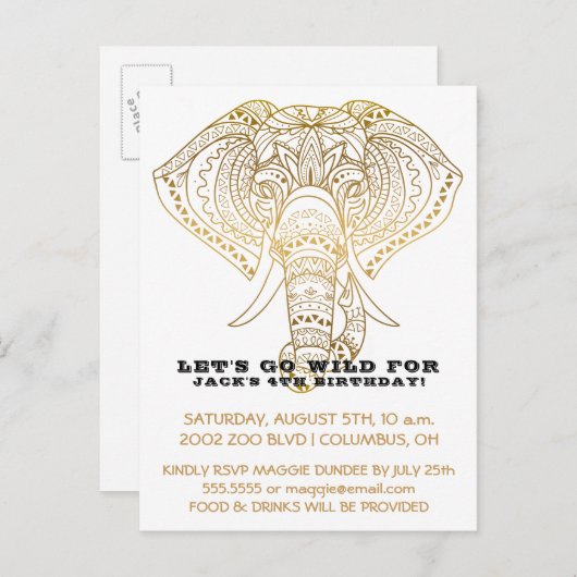 Zoo Verjaardag Feest Olifant | Oerwoud Safari Part Uitnodiging Briefkaart (Voorkant / Achterkant)