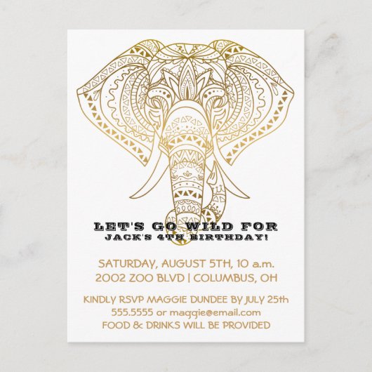 Zoo Verjaardag Feest Olifant | Oerwoud Safari Part Uitnodiging Briefkaart (Voorkant)