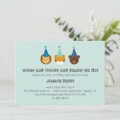 Zoo-verjaardag met leeuwen, tijgers, beren uitnodi kaart (Staand voorkant)