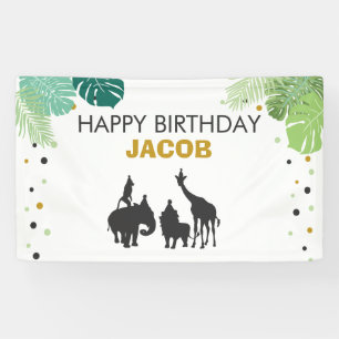 Zoo verjaardagsbanner Safari Oerwoud dieren feest Spandoek