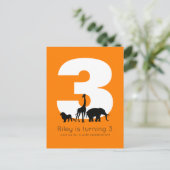 Zoo verjaardagsfeest oranje uitnodiging briefkaart (Staand voorkant)