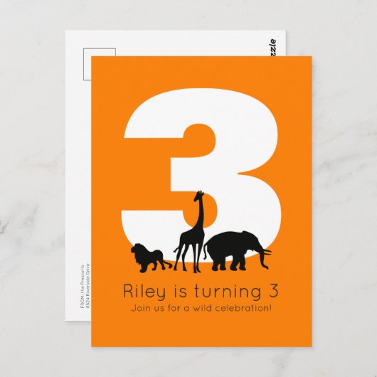 Zoo verjaardagsfeest oranje uitnodiging briefkaart (Voorkant / Achterkant)