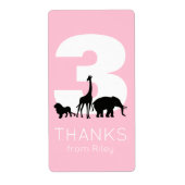 Zoo verjaardagsfeest roze dank je stickers (Voorkant)