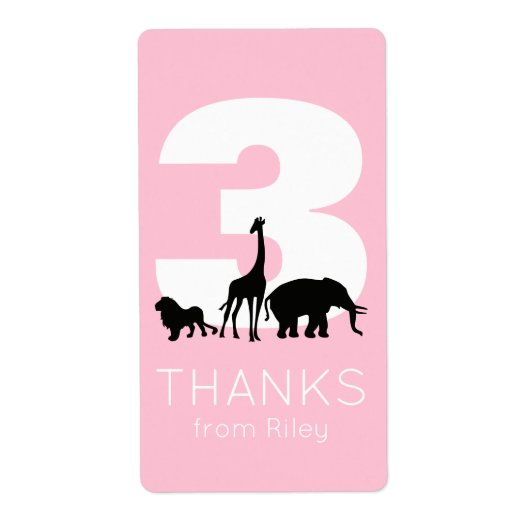 Zoo verjaardagsfeest roze dank je stickers (Voorkant)