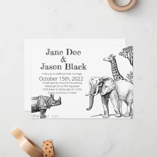 Zoo Wedding Uitnodiging (Voorkant / Achterkant in situ)