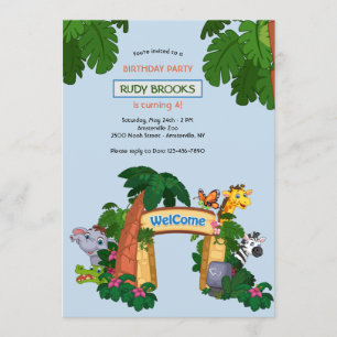 Zoo Welcome Birthday Party Kaart