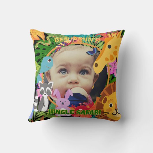 Zoo Wild Animal Oerwoud Safari Kids Verjaardag Kussen (Achterkant)