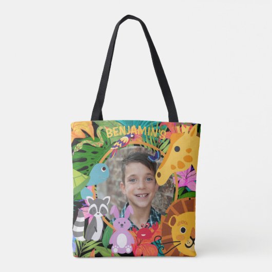 Zoo Wild Animal Oerwoud Safari Kids Verjaardag Tote Bag (Achterkant)