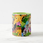 Zoo Wild Animal Oerwoud Safari Kids Verjaardag Tweekleurige Koffiemok (Center)