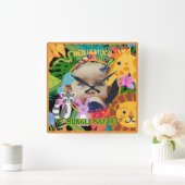 Zoo Wild Animal Oerwoud Safari Kids Verjaardag Vierkante Klok (Huis)