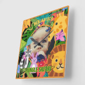 Zoo Wild Animal Oerwoud Safari Kids Verjaardag Vierkante Klok (Hoek)